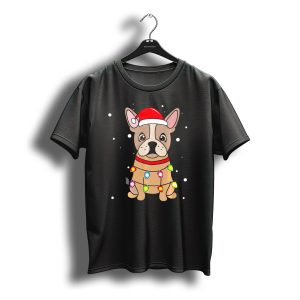 French Bulldog With Santa Hat And Christmas Lights T-Shirt