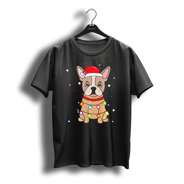 French Bulldog With Santa Hat And Christmas Lights T Shirt t shirt 1