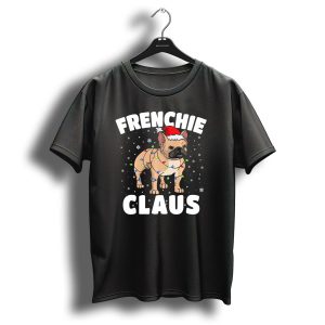 Frenchie Claus Cute French Bulldog Wrapped In Christmas Lights T-Shirt