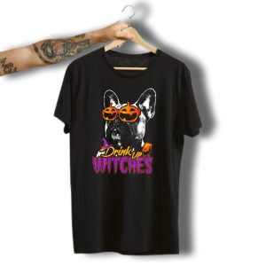 Frenchie Drink Up Witches Halloween Pumpkin Glasses T-Shirt