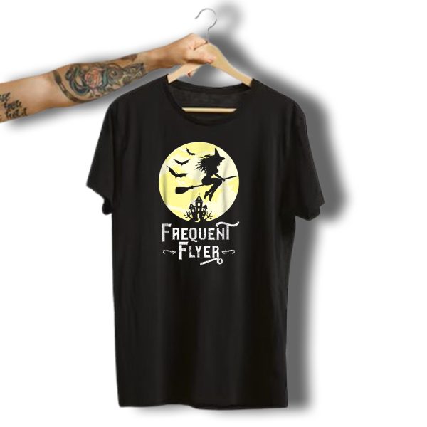 Frequent Flyer Funny Witch Halloween Teacher Haunted Night Bats T Shirt t shirt 1