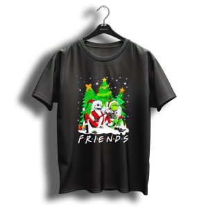 Friends Jack Skellington And Grinch Christmas Scene With Santa Outfits And Christmas Trees T-Shirt