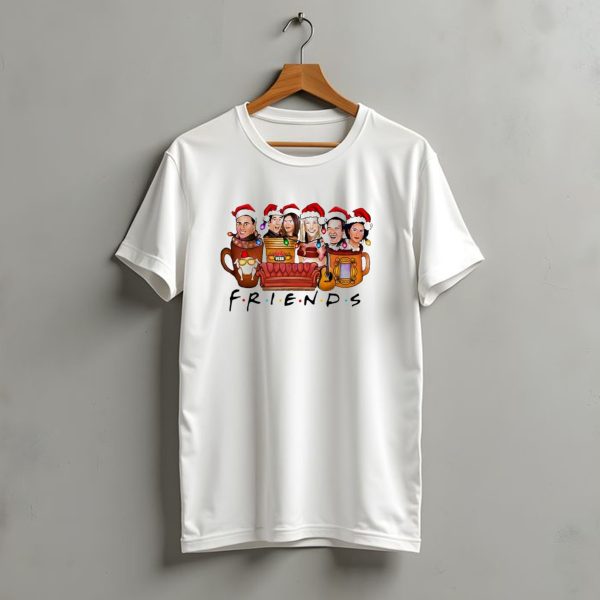 Friends Tv Show Christmas Central Perk Couch And Santa Hats T Shirt t shirt 1