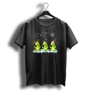 Frog Christmas Lights Santa Hat Reindeer Antlers Festive Snowflakes T Shirt
