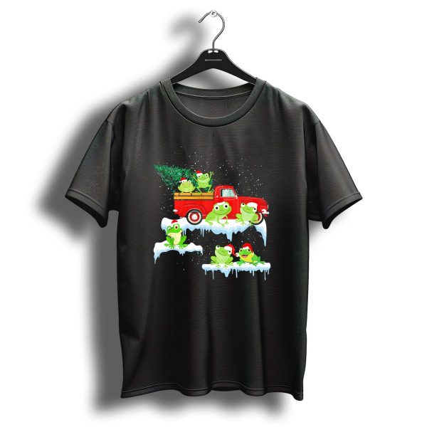 Frog Santa Hats Snow Christmas Tree Red Truck Holiday Festive Fun T Shirt 1 t shirt 1