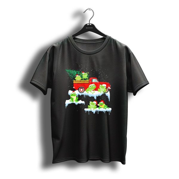 Frog Santa Hats Snow Christmas Tree Red Truck Holiday Festive Fun T Shirt t shirt 1