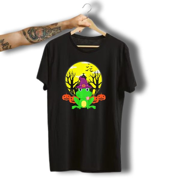 Frog Witch Hat Halloween Pumpkin Full Moon Spooky Scene T Shirt t shirt 1
