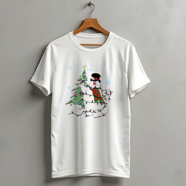 Frosty The Snowman Christmas Tree With Lights And Snowflakes T Shirt 1 t shirt 1