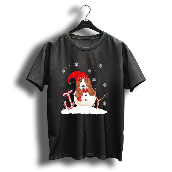 Funny Basset Hound Snowman With Candy Cane Christmas Joy T Shirt 1 t shirt 1