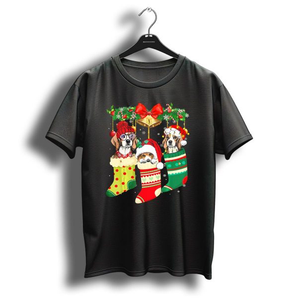 Funny Beagle Christmas Stockings With Festive Dog And Holiday Decorations T Shirt 1 t shirt 1