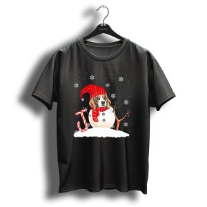 Funny Beagle Snowman Christmas Joy With Candy Cane And Snowflakes T-Shirt