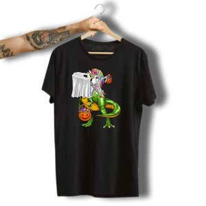 Funny Boo Dinosaur Mummy Unicorn Carrying Pumpkin Halloween T-Shirt