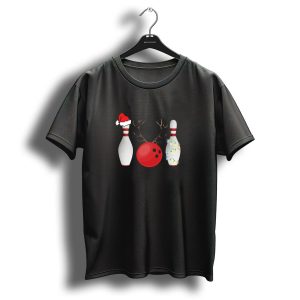 Funny Bowling Christmas Santa Hat Reindeer Bowling Ball With Antlers And Lighted Pin T-Shirt