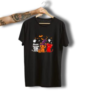 Funny Cat Lover Happy Halloween With Ghosts And Witch Hat Cats T-Shirt