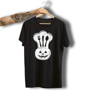 Funny Chef Cooks Uniform Halloween Costume Pumpkin Fork Spoon Chef Hat T-Shirt