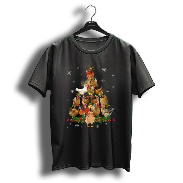 Funny Chicken Christmas Tree With Lights And Snowflakes T Shirt 1 t shirt 1