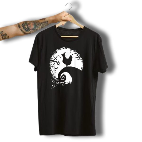 Funny Chicken Halloween Moon Pumpkin Nightmare Hill Scene T Shirt t shirt 1 1