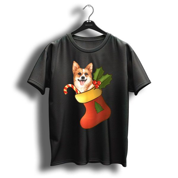 Funny Christmas Corgi Candy Cane In Holiday Stocking T Shirt 1 t shirt 1