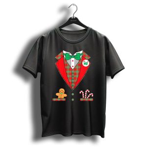 Funny Christmas Costume Tuxedo Ho Ho Ho Bow Tie Gingerbread Candy Cane T-Shirt