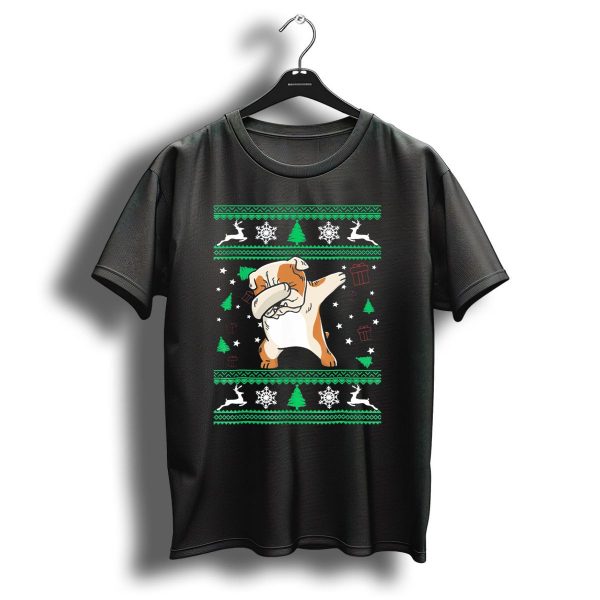 Funny Christmas Dabbing English Bulldog Reindeer Snowflakes T Shirt 1 t shirt 1