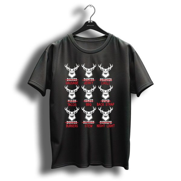 Funny Christmas Deer Reindeer Sausage Jerky Chili Tacos Bbq Back Strap Burgers Stew Night Light T Shirt 1 t shirt 1