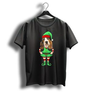 Funny Christmas Elf Basset Hound Dog Holiday Humor T-Shirt