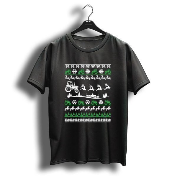 Funny Christmas Farmer Tractor Reindeer Snowflakes Trees T Shirt 1 t shirt 1