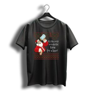 Funny Christmas It'S The Most Wonderful Time For A Beer Santa T-Shirt