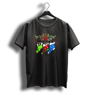 Funny Christmas Three Doberman Dogs In Holiday Stockings T-Shirt