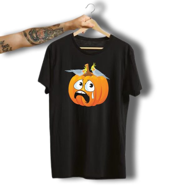 Funny Cockatiel Halloween Costume Scared Pumpkin With Cockatiels T Shirt t shirt 1 1