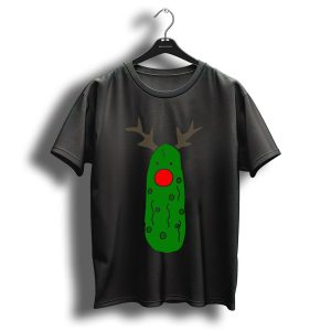 Funny Cool Christmas Pickle Reindeer With Red Nose And Antlers T-Shirt