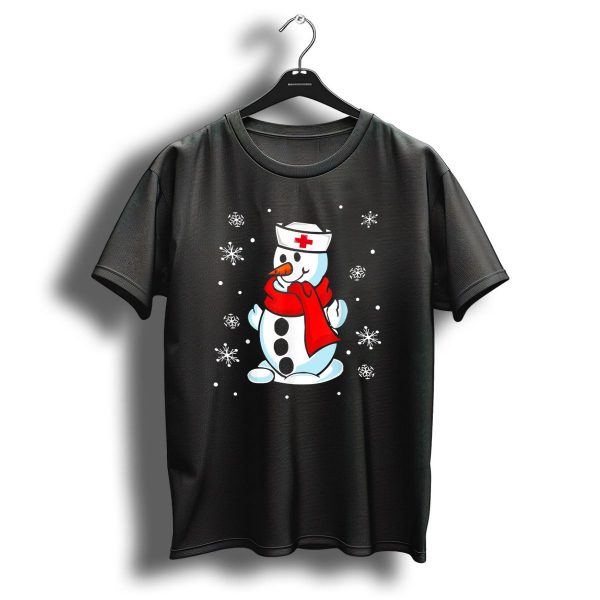 Funny Cute Christmas Nurse Snowman With Red Scarf And Snowflakes T Shirt 1 t shirt 1