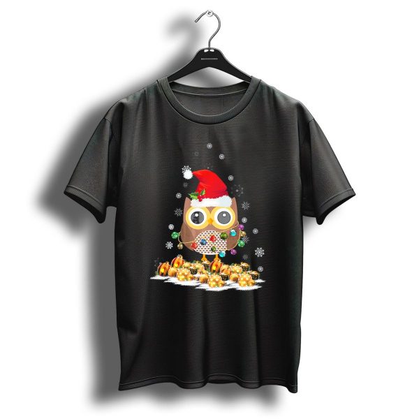 Funny Cute Night Owl Christmas Light Pajamas With Santa Hat And Ornaments T Shirt 1 t shirt 1