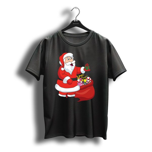 Funny Cute Santa Claus With Christmas Gifts And Candy Cane T Shirt t shirt 1