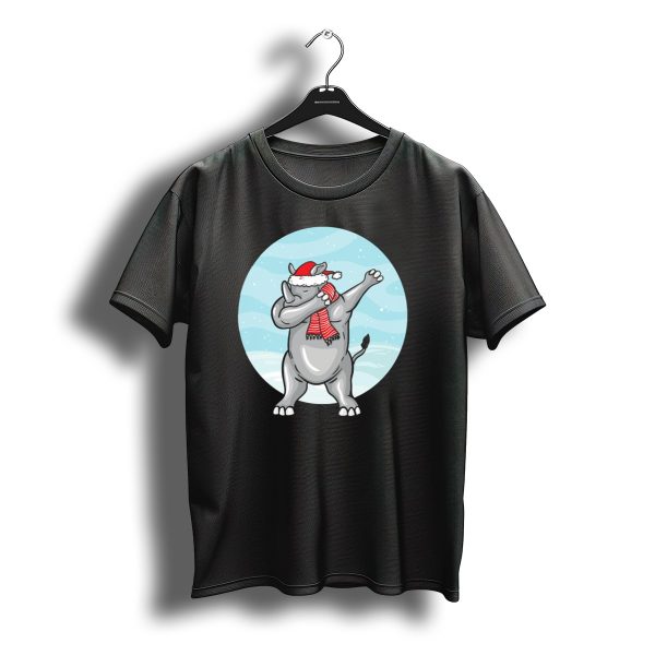 Funny Dabbing Christmas Santa Claus Rhino In Holiday Snow Scene T Shirt t shirt 1