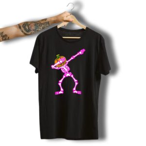 Funny Dabbing Skeleton Halloween Pumpkin Dab Neon Glow T-Shirt