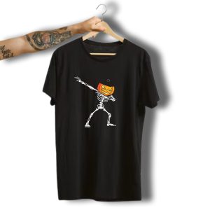 Funny Dabbing Skeleton Pumpkin Witch Hat Halloween T-Shirt