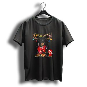 Funny Dachshund Christmas Reindeer With Lights And Ornaments T-Shirt
