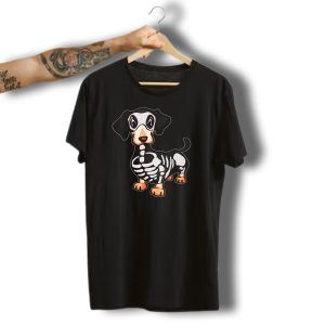Funny Dachshund Skeleton Bones Halloween Dog T-Shirt