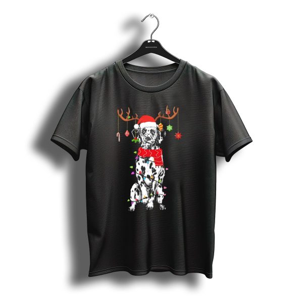 Funny Dalmatian Christmas Reindeer Light Santa Hat Festive T Shirt t shirt 1