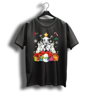 Funny Dalmatian Dogs With Christmas Tree Snowman And Gifts T-Shirt