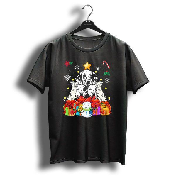 Funny Dalmatian Dogs With Christmas Tree Snowman And Gifts T Shirt 1 t shirt 1