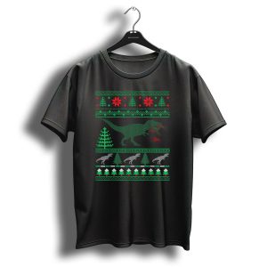 Funny Dinosaur T Rex Eating Reindeer Christmas Ugly T-Shirt