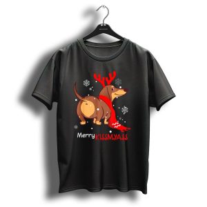Funny Dog Dachshund Christmas Merry Kiss My Ass T-Shirt