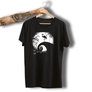 Funny Flamingo And Moon Halloween Spiral Hill T-Shirt