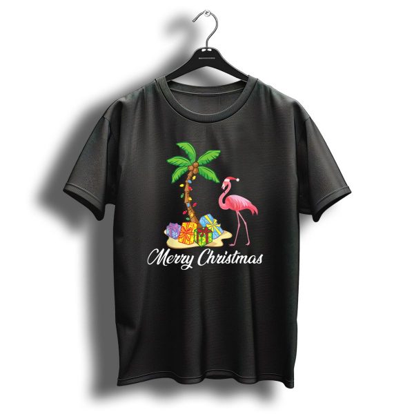 Funny Flamingo Merry Christmas Palm Tree With Gifts T Shirt 1 t shirt 1