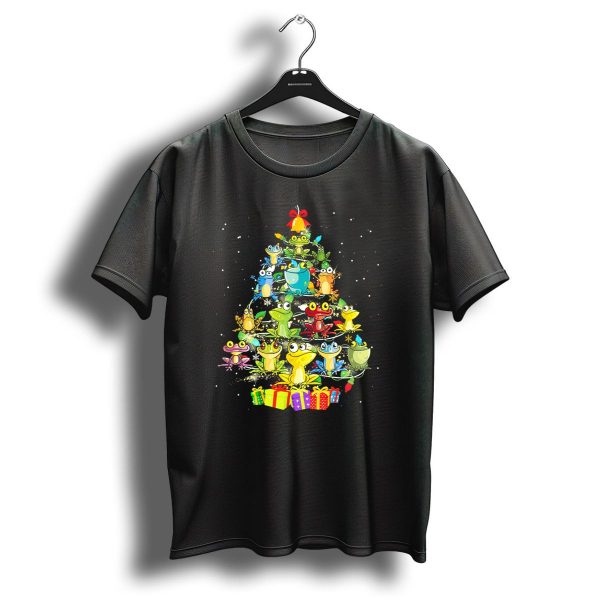 Funny Frog Christmas Tree Lights Presents Holiday Scene T Shirt 1 t shirt 1