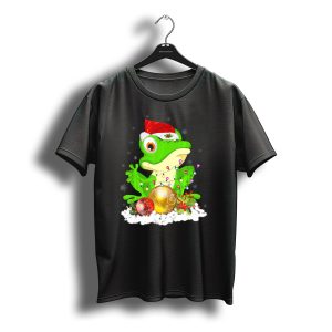 Funny Frog Xmas Santa Hat With Christmas Lights And T-Shirt