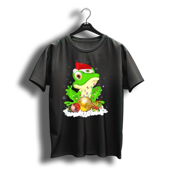 Funny Frog Xmas Santa Hat With Christmas Lights And T Shirt t shirt 1