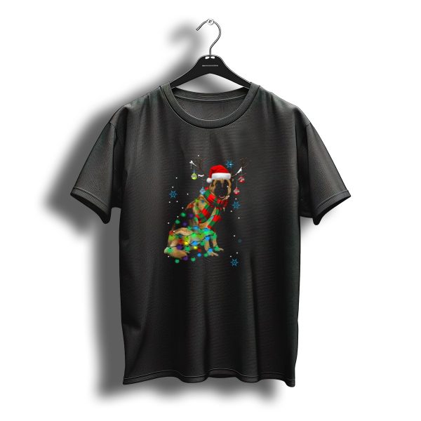 Funny German Shepherd Dog Wearing Santa Hat And Reindeer Antlers T Shirt t shirt 1